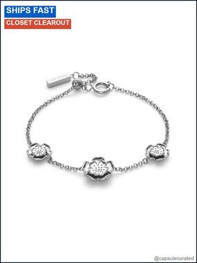 Floral Crest Station Bracelet Silver Finish Adjustable Lobster Clasp